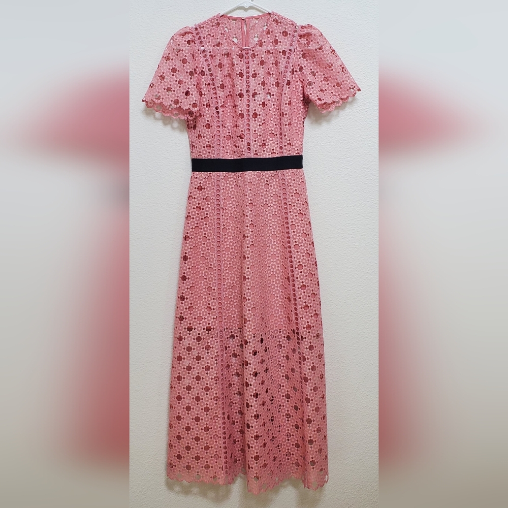 Sandro Pivoine Eyelet Midi Dress In Pink Peony Size Unknown